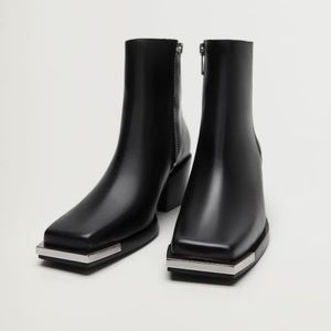 Mango Black Ankle Boots with Silver Accents